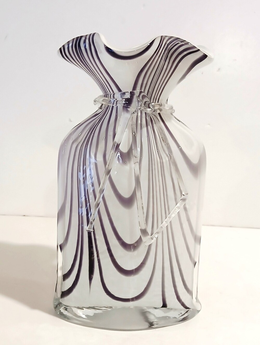 Elegant Purple-and-White Striped Blown Glass Dress Vase